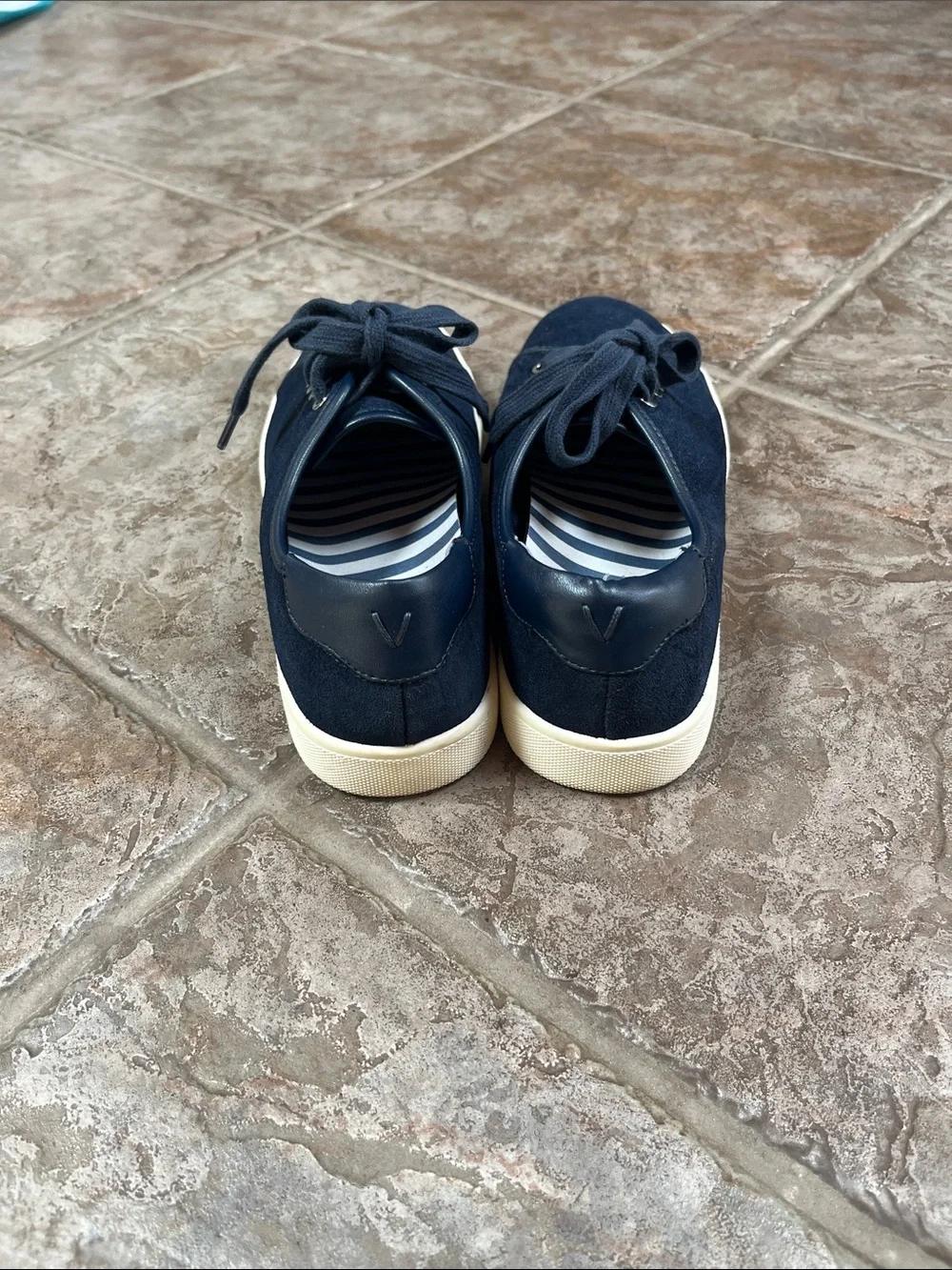 Vionic Navy Suede Lace-Up Sneakers with Cream Soles